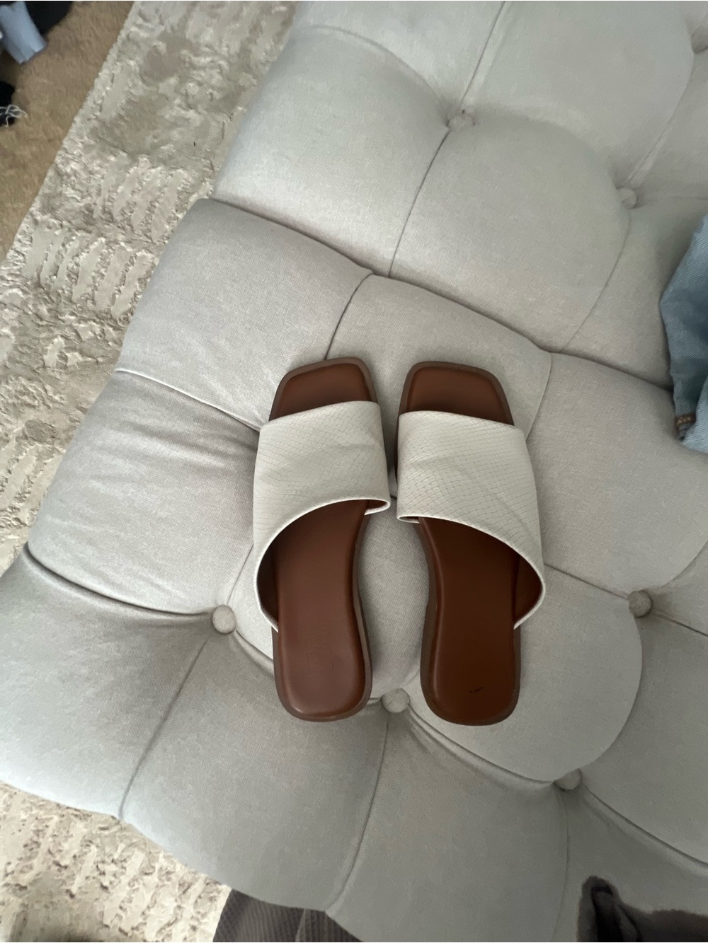 Franco Sarto Cream Slide Mules with Brown Footbed